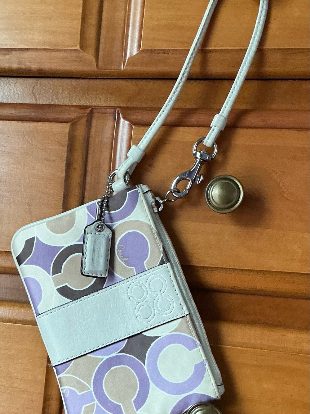 Coach OP Art Alexandra Print Wristlet in Lilac/Taupe